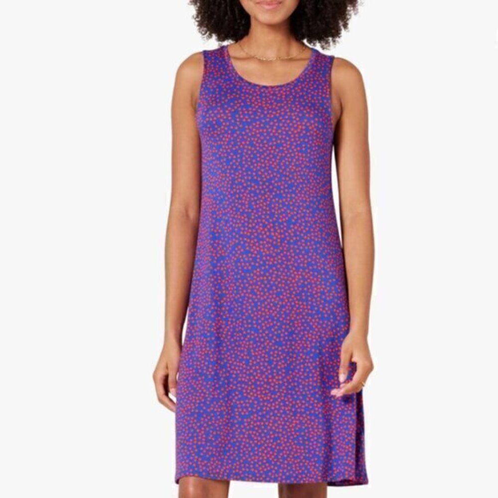 AMAZON ESSENTIALS Tank Swing Dress NAVY/RED Polka Dot XS
